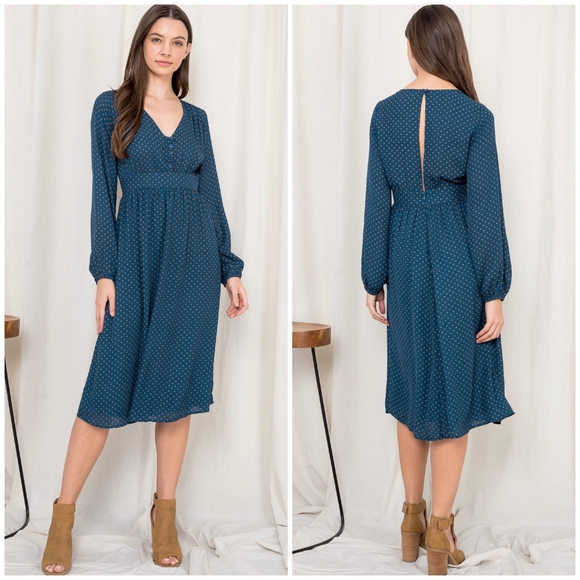 LAST ONE❗️ROKOKO Dark Teal Polka Dot Flowy Midi Dress - Picture 8 of 10